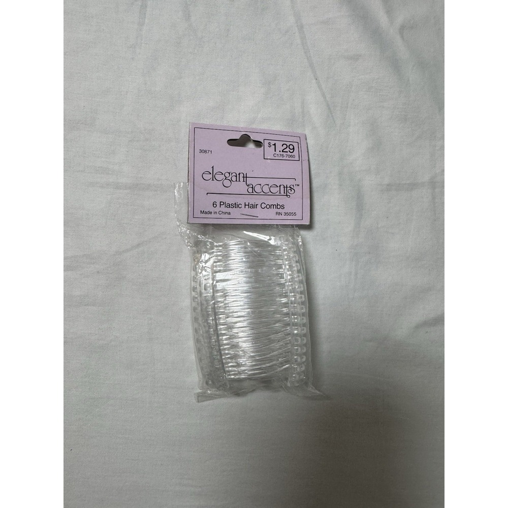 Elegant Accents 6 Pack Clear Plastic Hair Side Combs Vintage Style Retro NOS